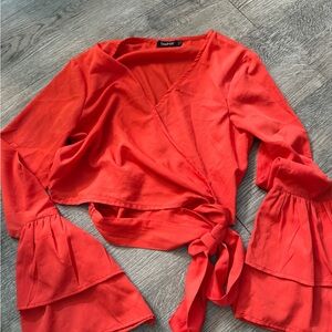 Boohoo Coral Wrap top